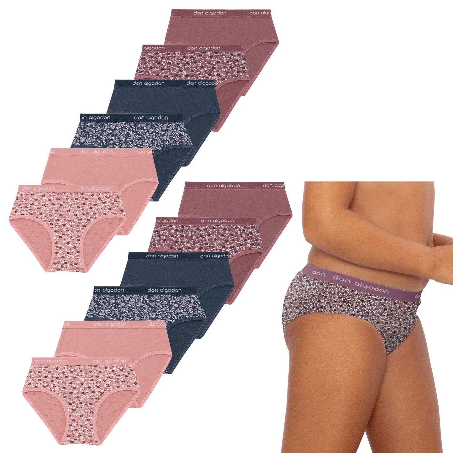 Don Algodon Kids | Pack 12 Braguitas con Flores para Niña | Transpirables - Underwear Essentials
