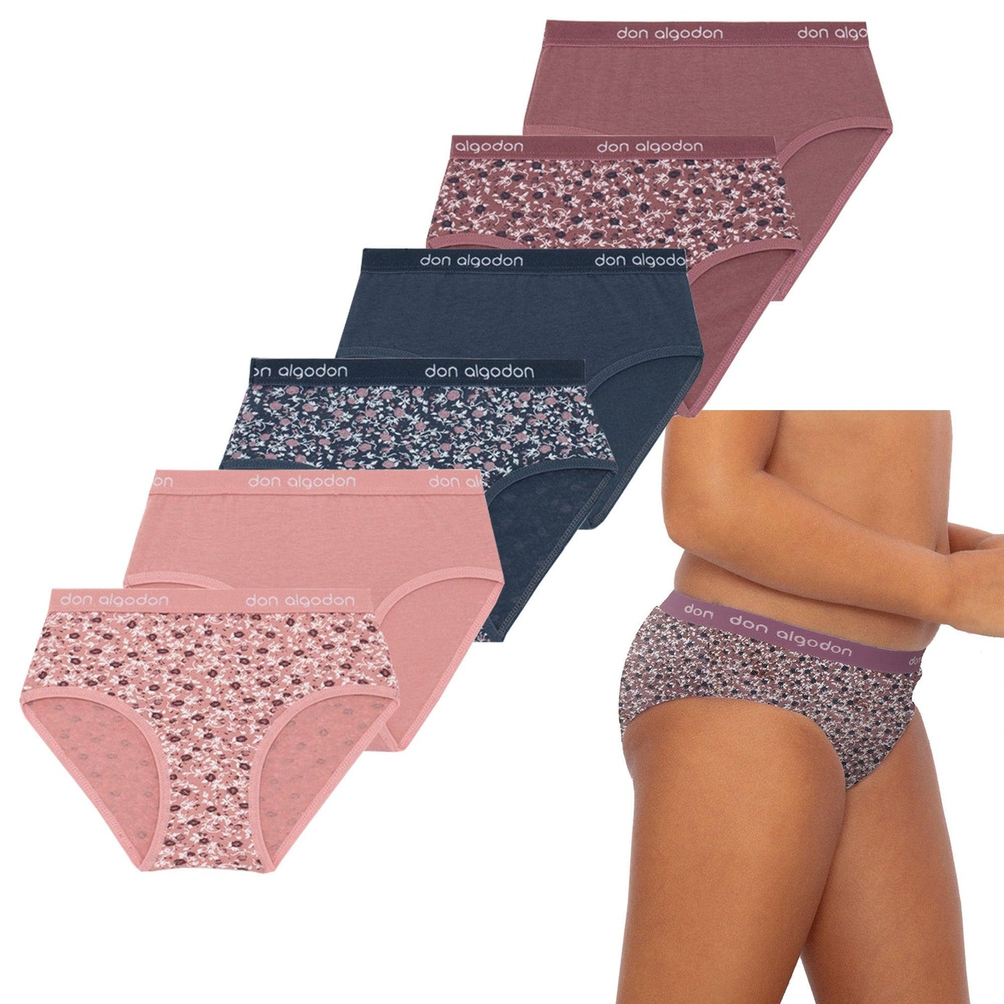 Don Algodon Kids | Pack 6 Braguitas Lisas y Estampadas de Flores Niña | Transpirables - Underwear Essentials