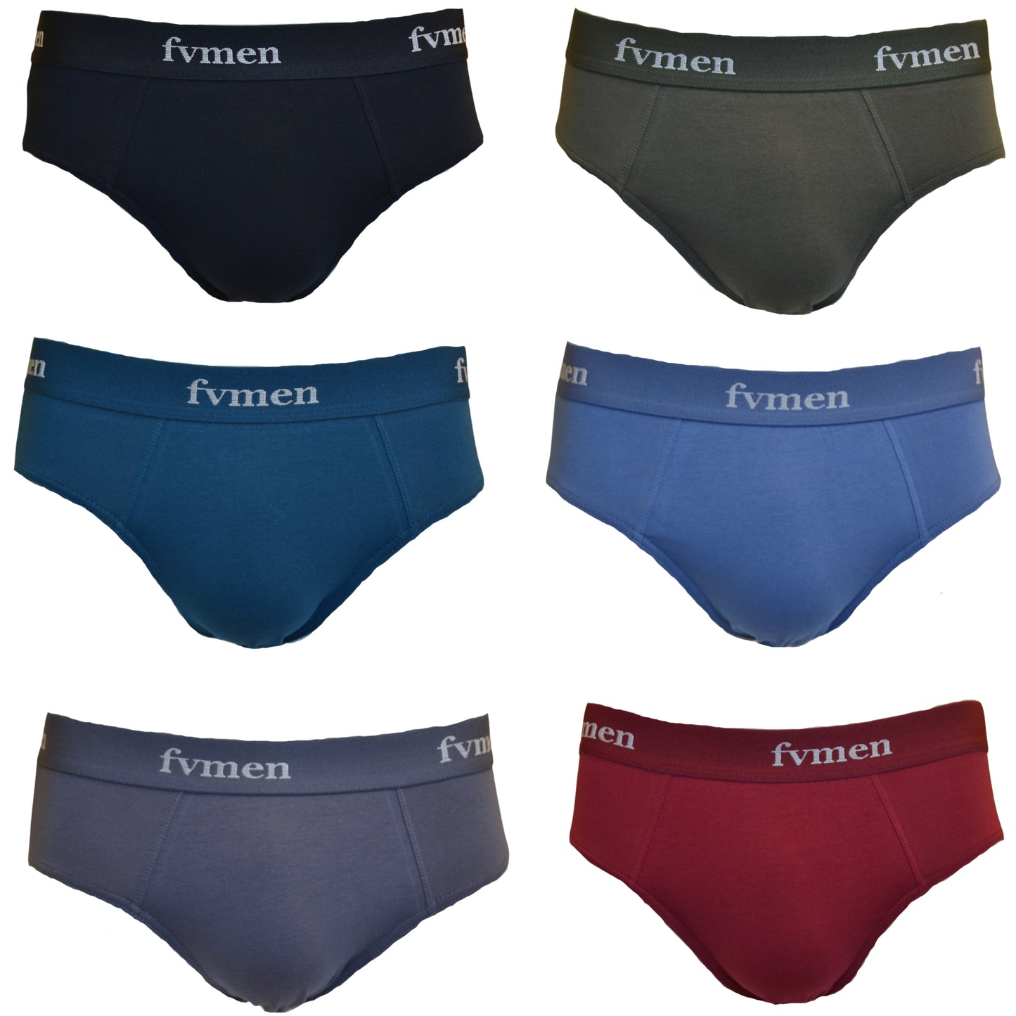 FEVI | Pack de 6 Slips para Hombre | 6 Colores Diferentes: Negro, Azul, Teja, Verde, Verde agua, Gris | Transpirables | 95% Algodón | Cómodos y Suaves | Cintura Elástica | 5 Tallas: S, M, L, XL, XXL