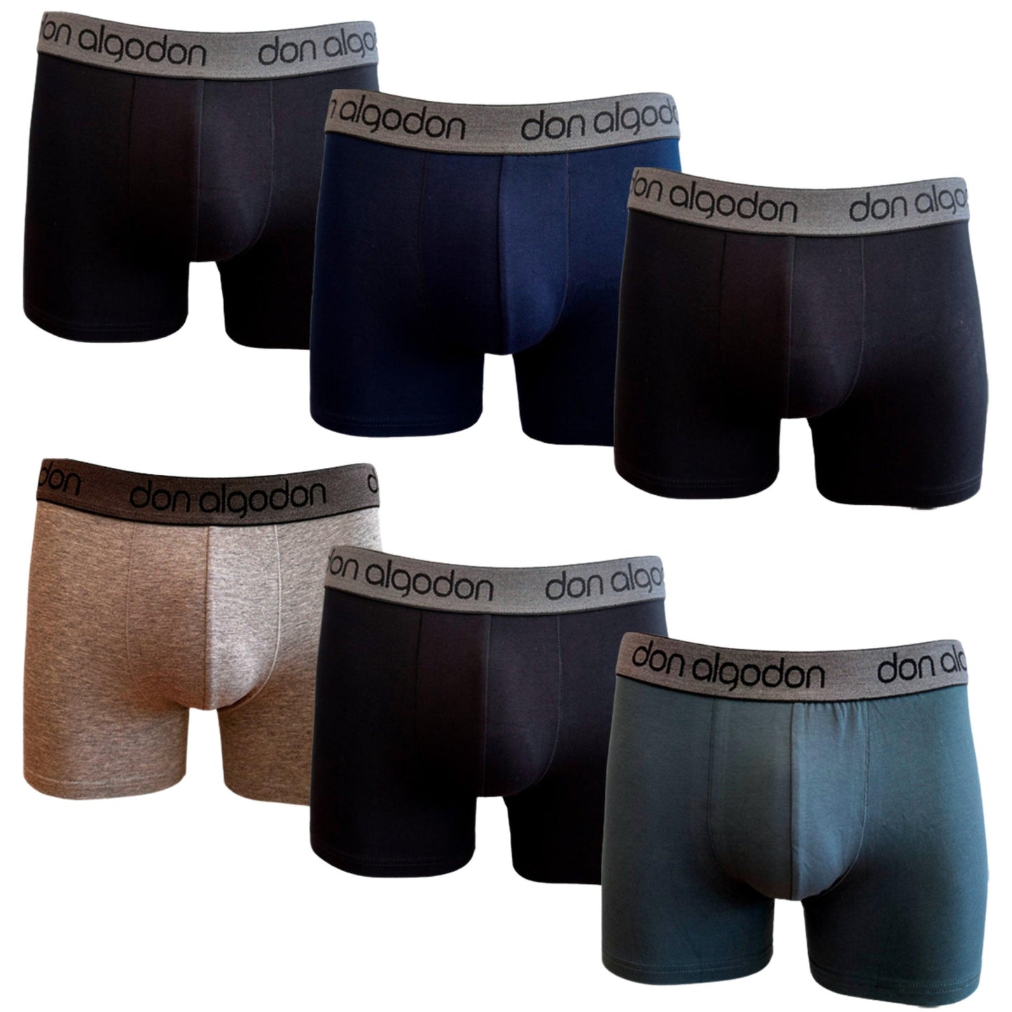 Don Algodon | Pack 6 Boxers Lisos | 3 Negros, 1 Marino, 1 Verde, 1 Gris | Transpirables - Underwear Essentials