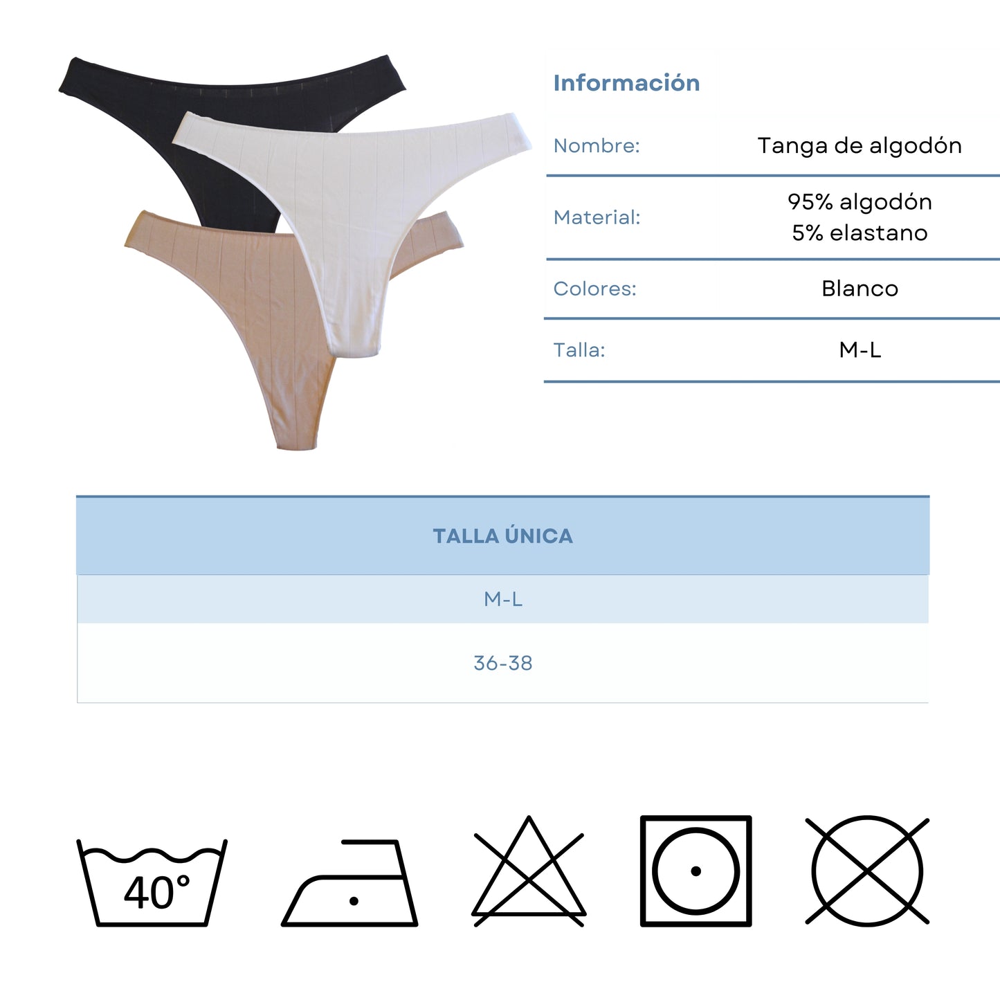 FEVI | Pack de 6 Tangas | 95% Algodón | Suaves y Transpirables | en 1 o 3 Colores: Negro, Beige, Blanco - Underwear Essentials