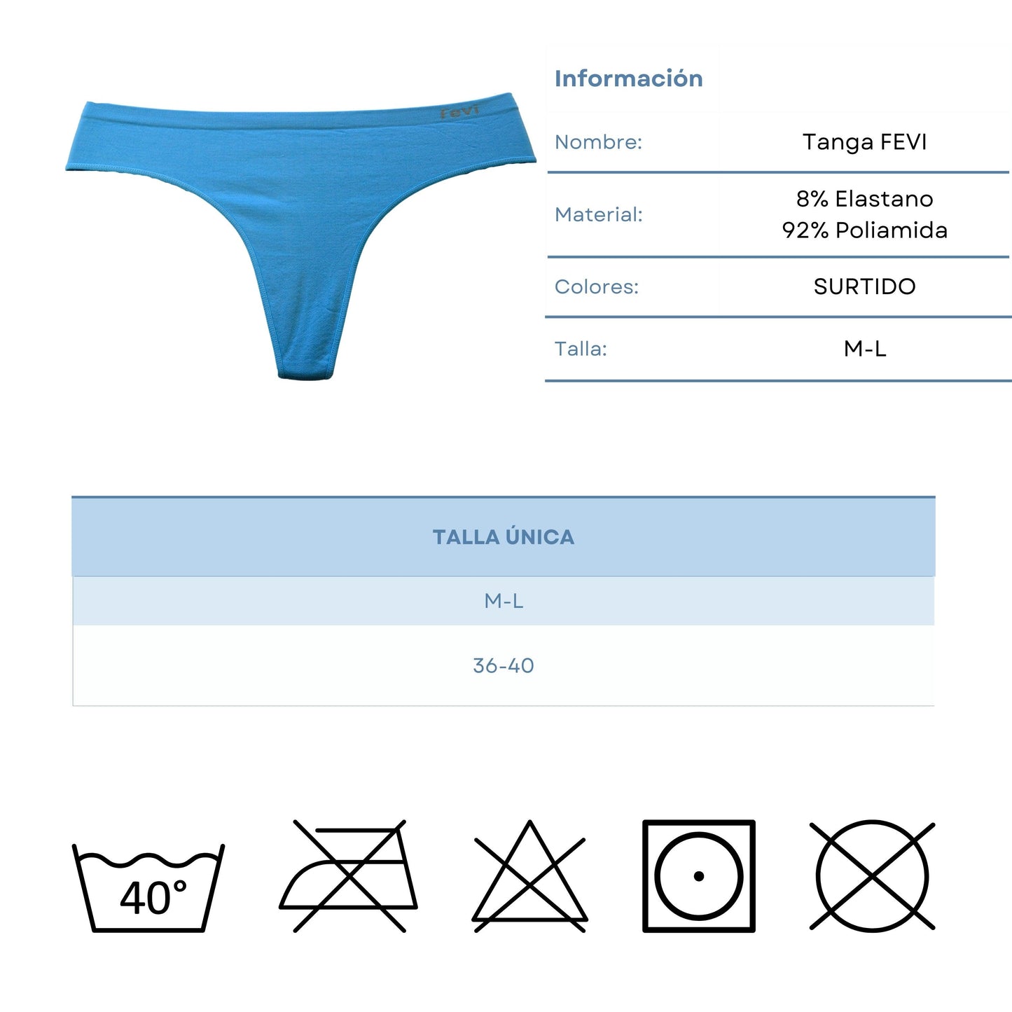 FEVI | Pack de 12 Tangas de 12 Colores| Talla Única M-L - Underwear Essentials