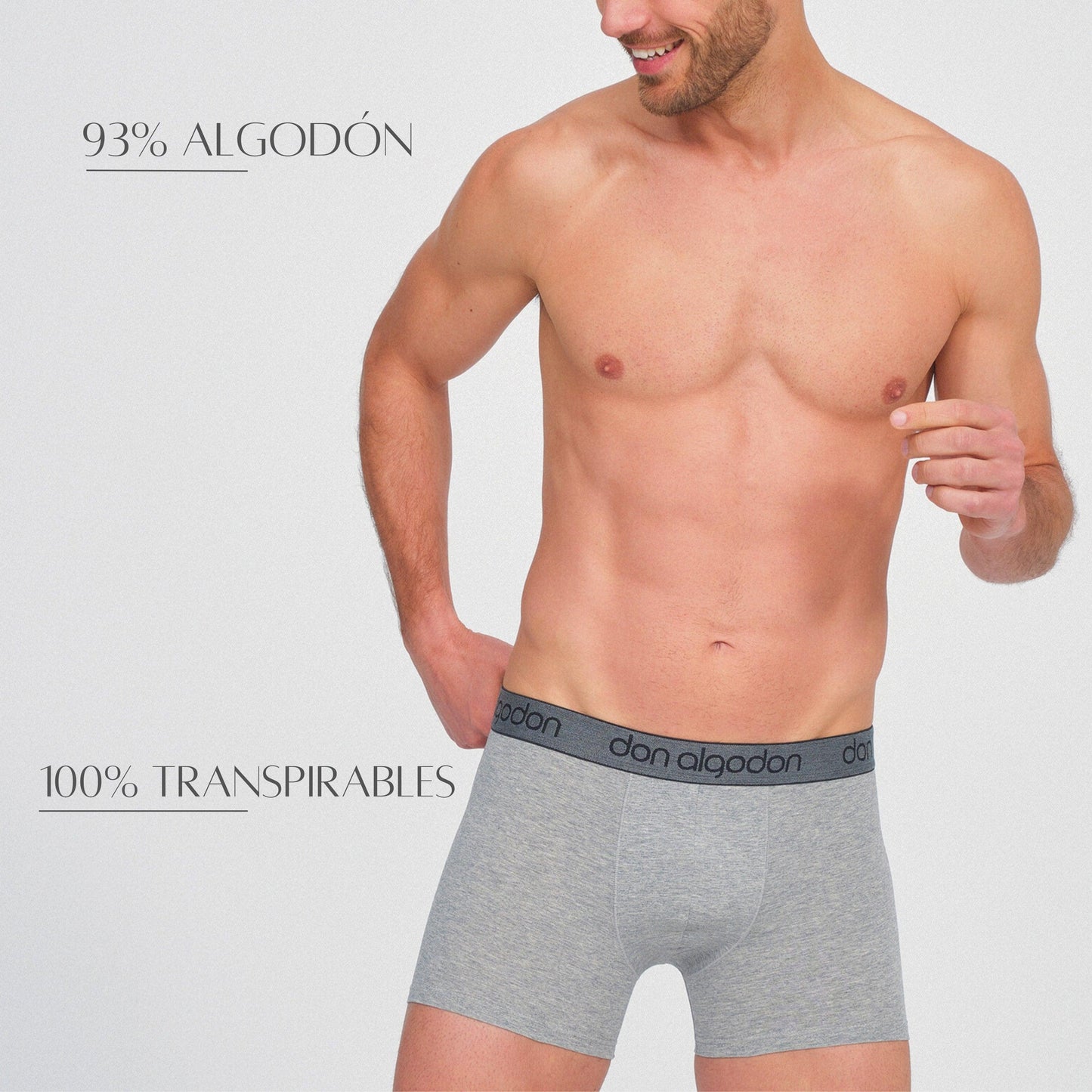 Don Algodon | Pack 6 Boxers Lisos | 3 Negros, 1 Marino, 1 Verde, 1 Gris | Transpirables - Underwear Essentials