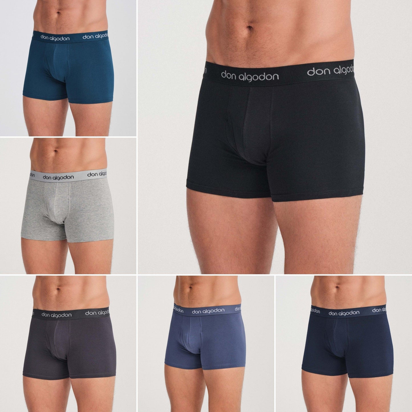 Don Algodón Premium | Pack de 6 Boxers Lisos para Hombre | Transpirables | 6 Colores Diferentes - Underwear Essentials