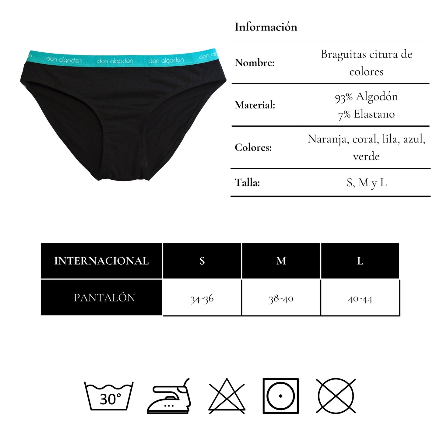 Don Algodon | Pack 6 Braguitas Algodón para Mujer | Transpirables - Underwear Essentials