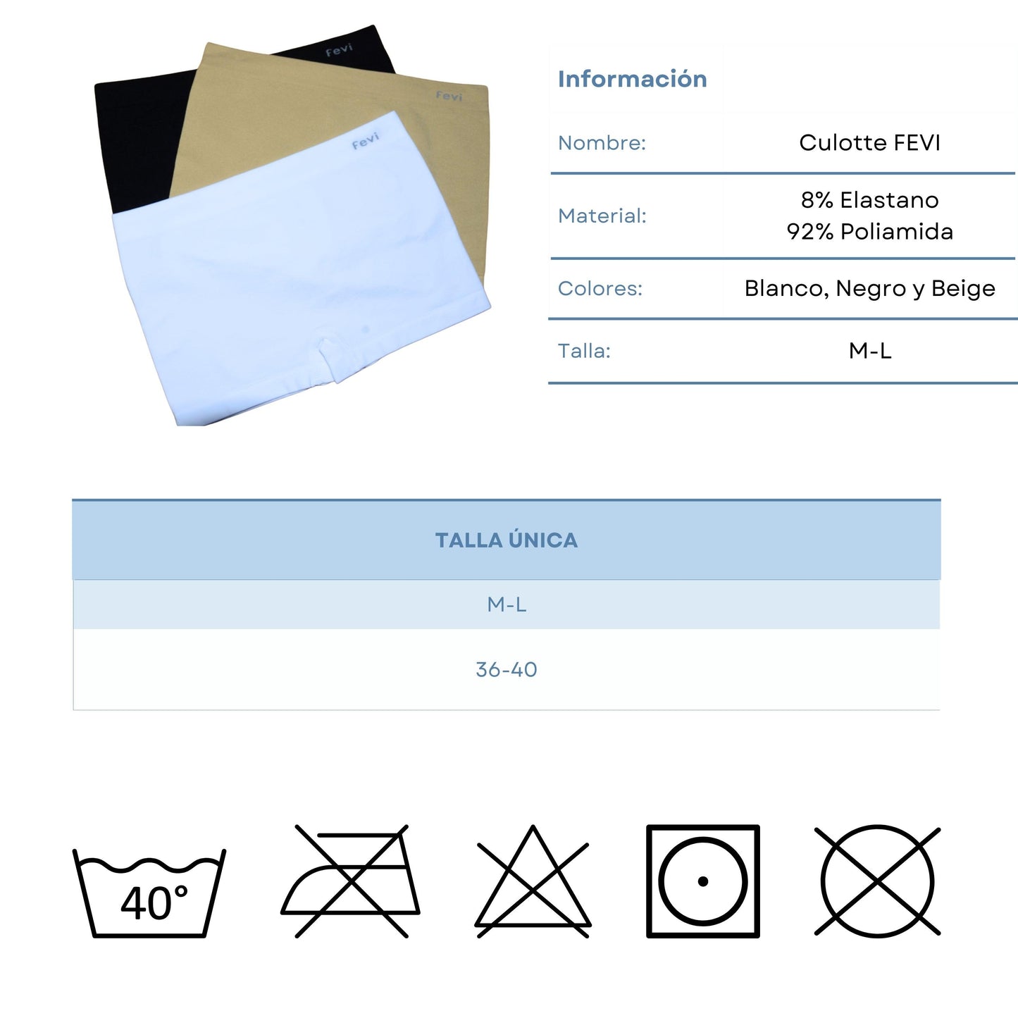 FEVI | Pack de 12 Culottes en 1 o 3 colores diferentes: Negro, Blanco y Beige | Talla única - Underwear Essentials