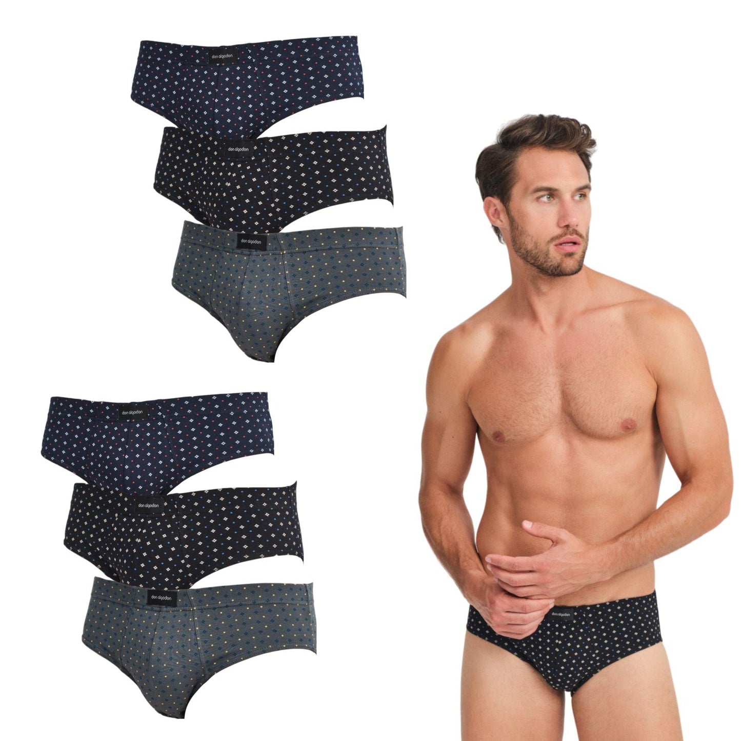Don Algodon Premium | Pack 6 Slips para Hombre | Diseño estampado y minimalista | Cómodos y Suaves para Uso Diario - Underwear Essentials