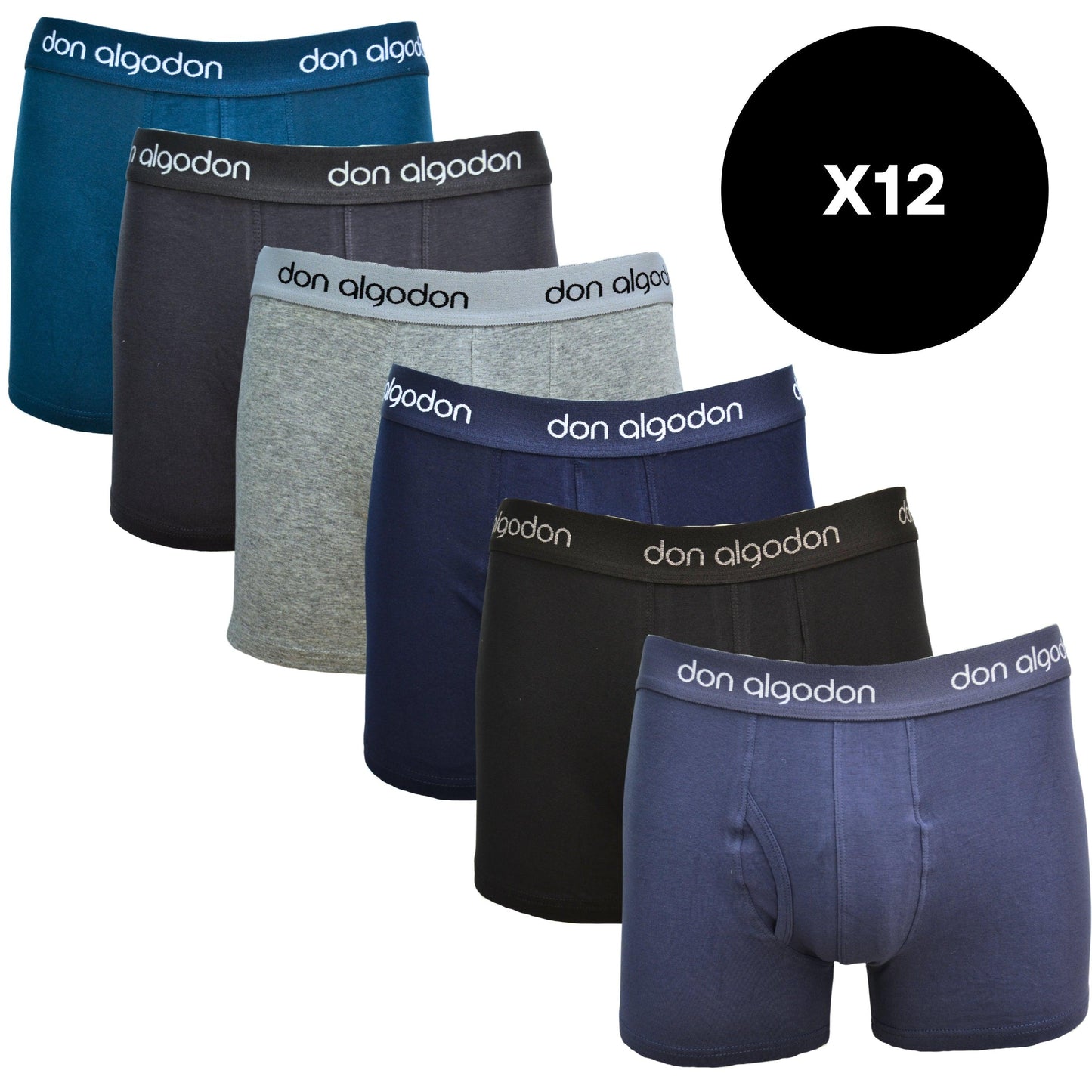 Don Algodón Premium | Pack de 12 Boxers para Hombre | Transpirables | 6 Colores Diferentes - Underwear Essentials