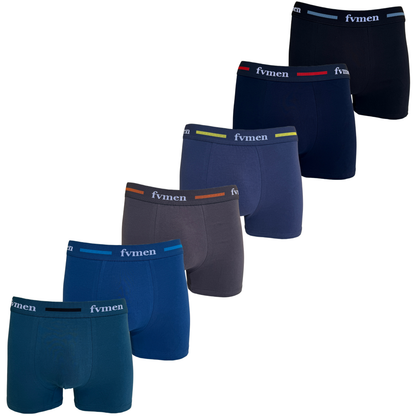 FEVI | Pack 6 Bóxers Hombre Algodón | Colores: Negro, Antracita, Gris, Verde, Marino, Azul