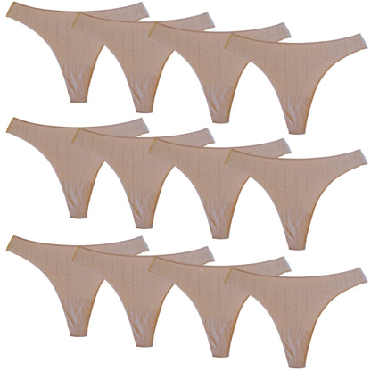 FEVI Pack 12 Tangas de Algodón para Mujer, Sin Costuras, Ropa Interior Cómoda, Suave y Elástica, Lencería Bragas