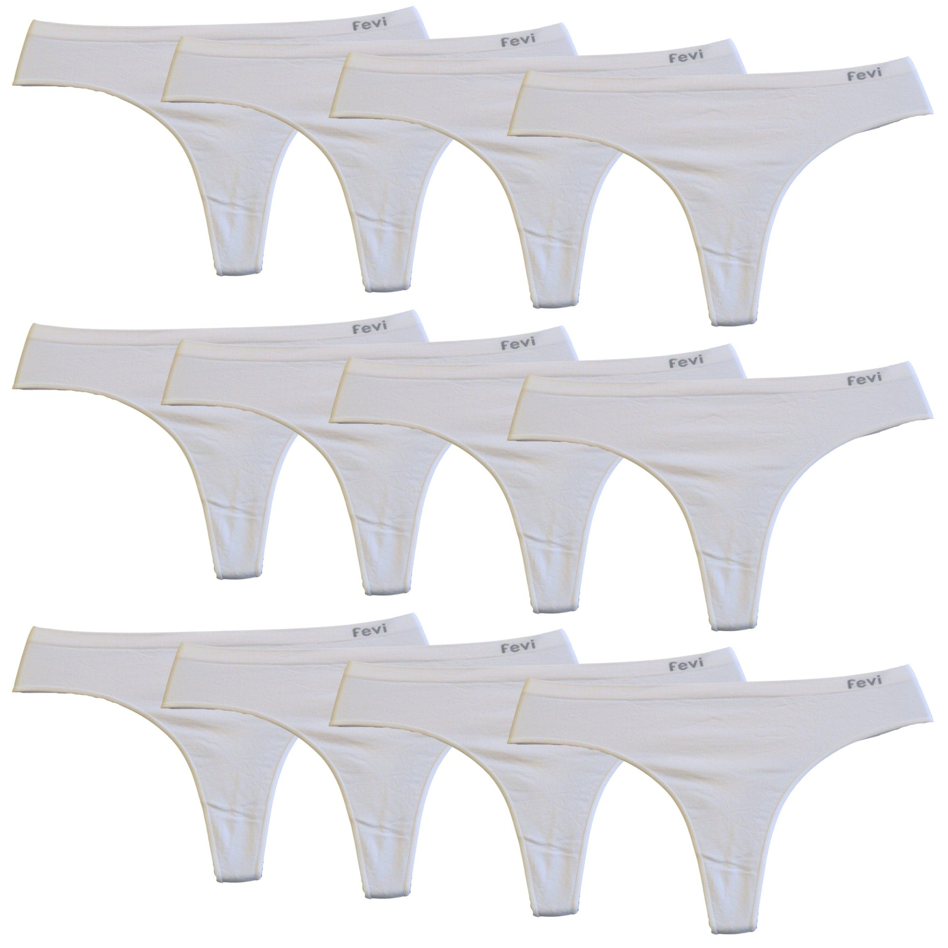 FEVI | Pack de 12 Tangas en 1 o 3 Colores Diferentes: Blanco, Negro y Beige | Talla Única: M-L - Underwear Essentials