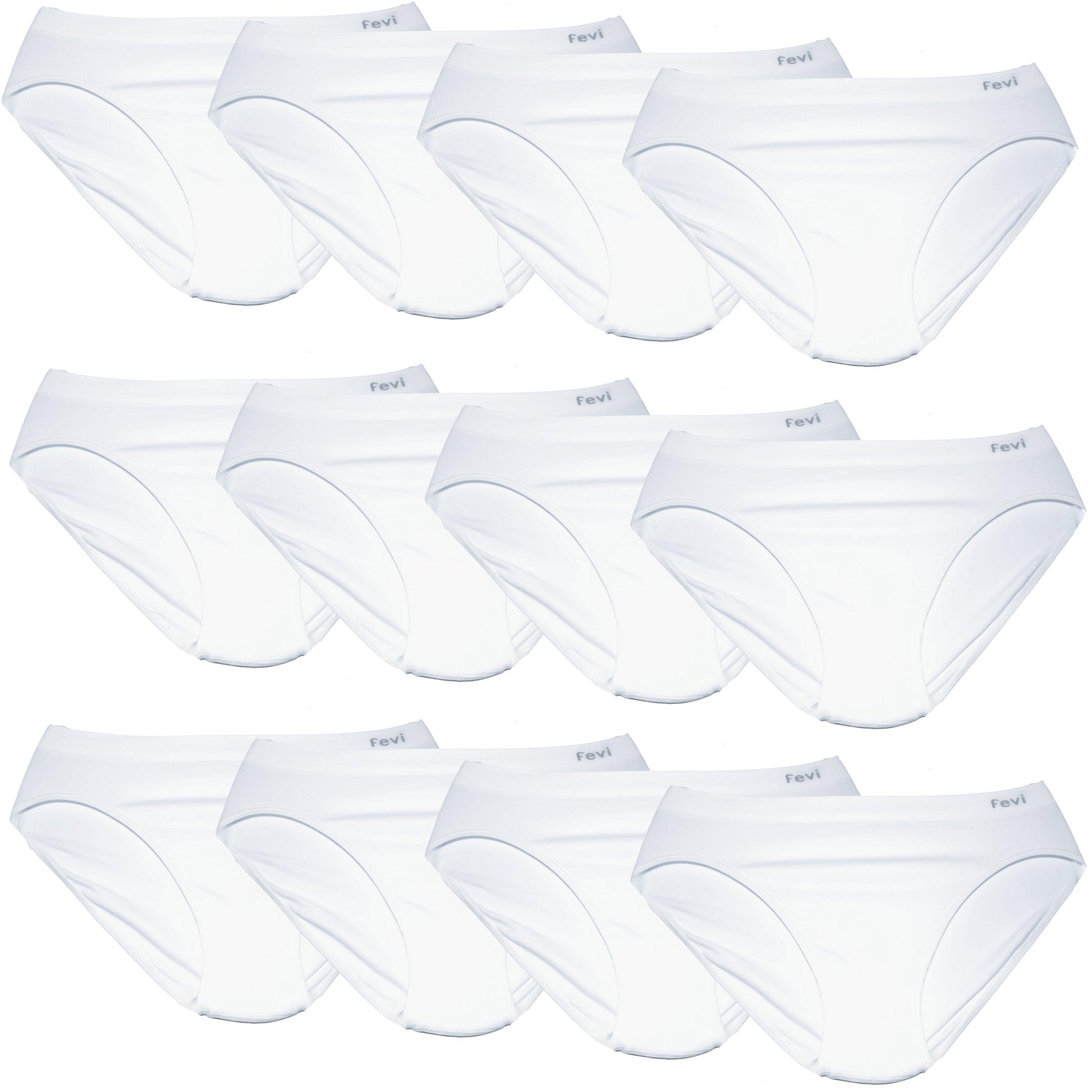 FEVI | Pack de 12 Braguitas Tiro Medio en 1 o 3 Colores Diferentes: Blanco, Negro y Beige | Talla única M-L - Underwear Essentials