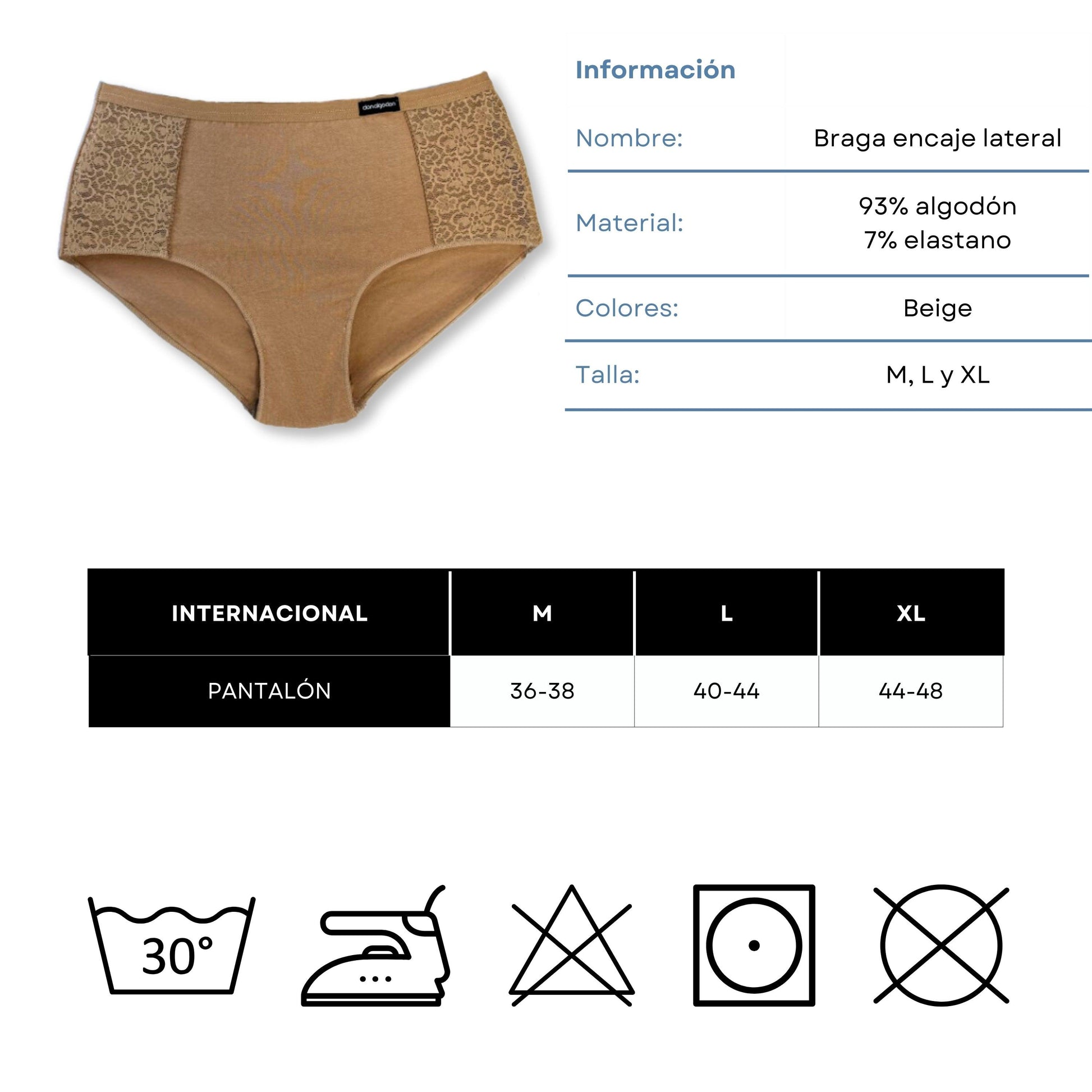 Don Algodon | Pack de 6 Bragas con Cintura de Encaje Tiro Alto | Transpirables - Underwear Essentials