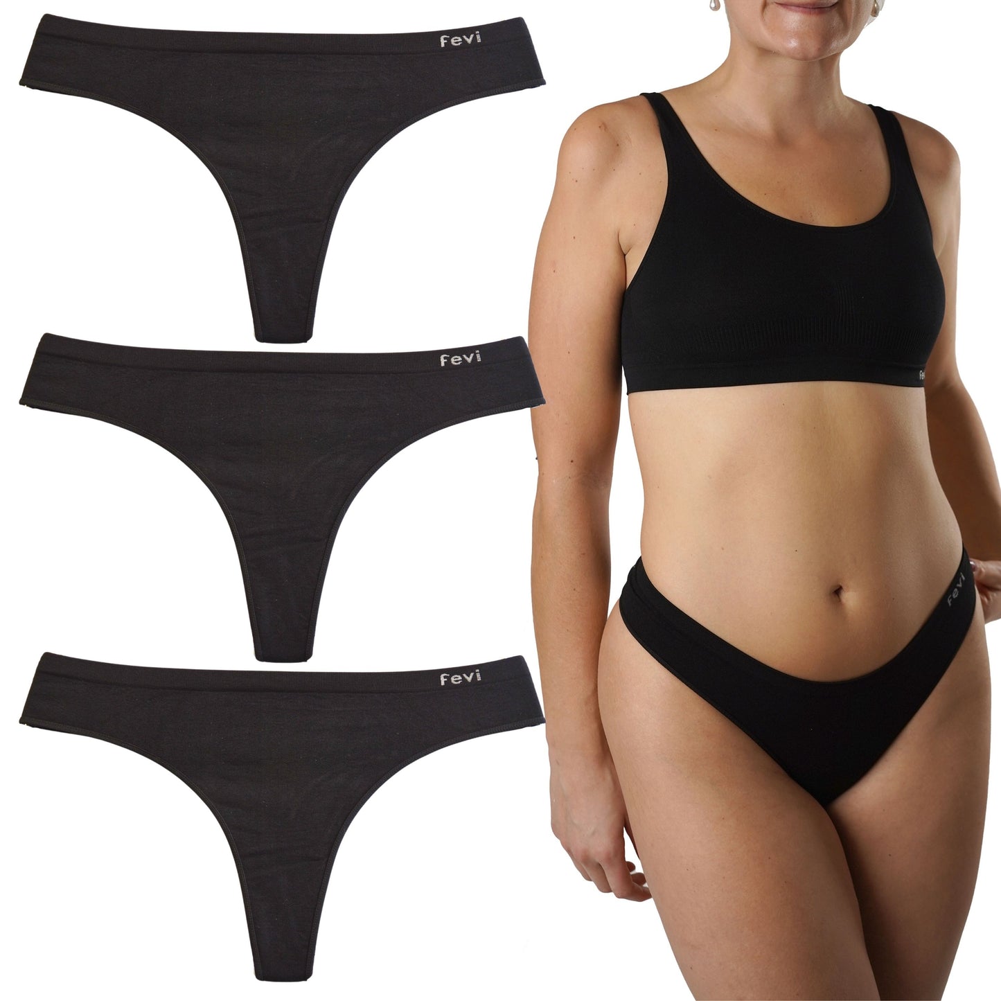 FEVI Pack de 3 Tangas Sin Costuras, Lencería Cómoda, Suave y Transpirable, Tangas Mujer con Acabado Fino Que No Marca, Talla Única M/L