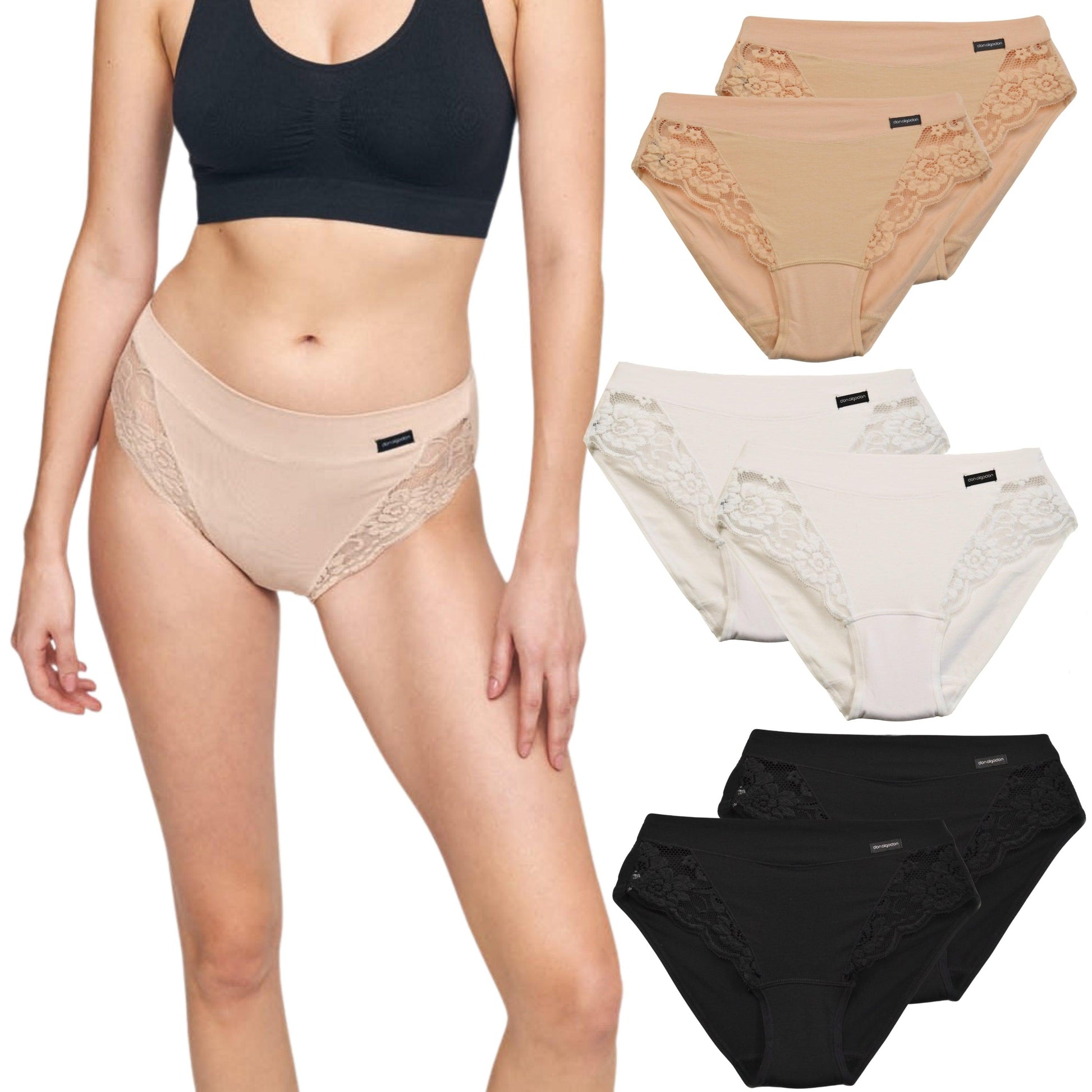 Don Algodon | Pack de 6 Bragas Bikini con Encaje Lateral | Transpirables - Underwear Essentials