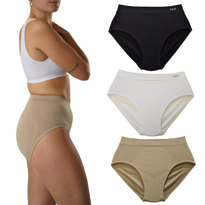 FEVI Pack 3 Bragas Faja Tiro Alto Mujer, Compresoras Push Up, Moldeadoras Vientre Plano, Sin Costuras, Alta Elasticidad, Ropa Interior Suave y Cómoda