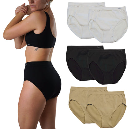 FEVI | Pack de 6 Bragas Tiro Alto | en 1 o 3 Colores Diferentes; Blanco, Negro y Beige | Reductoras