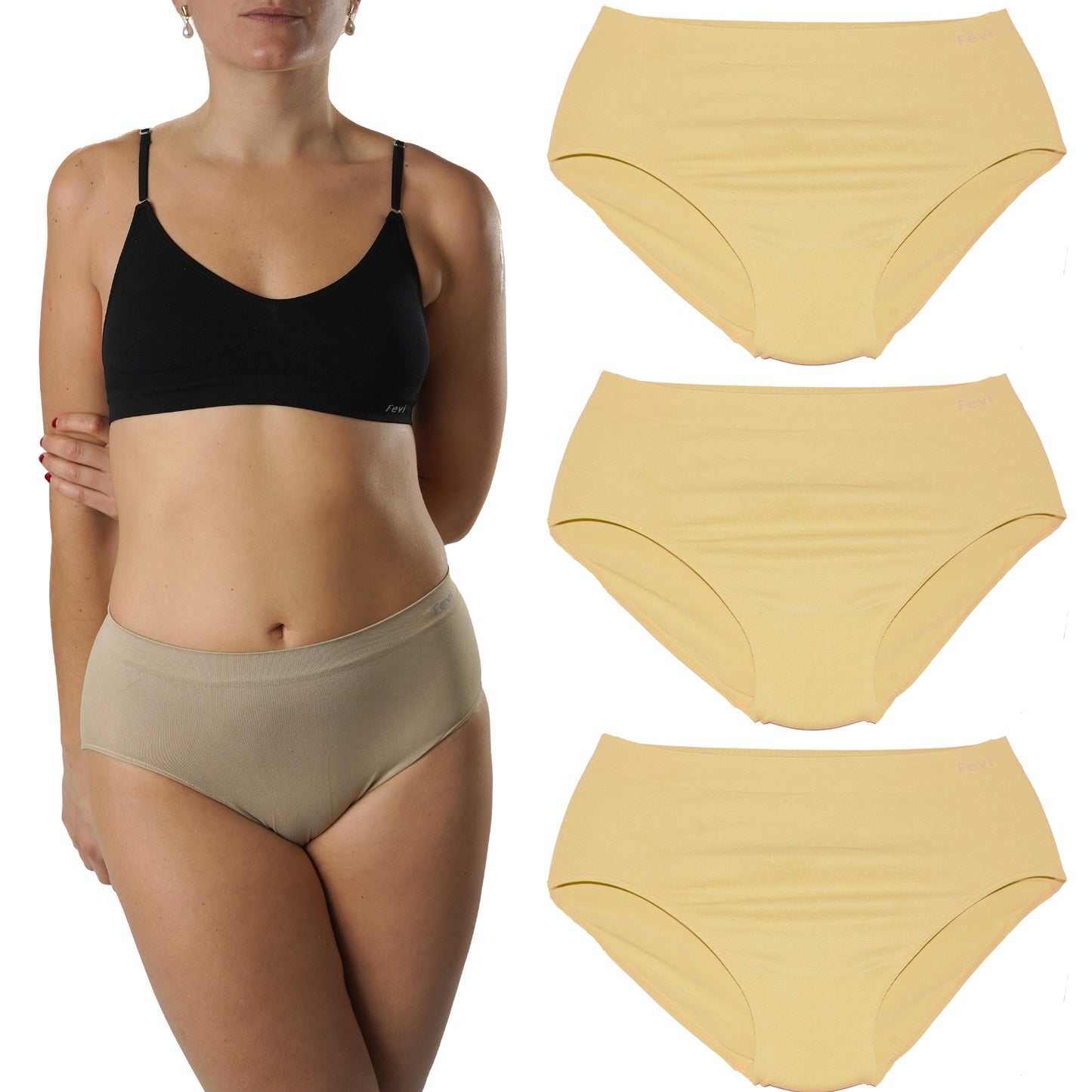 FEVI Pack de 3 Braguitas Mujer Sin Costuras Tiro Medio-Alto | Lencería Cómoda, Suave y Transpirable | Acabado Fino Que No Marca
