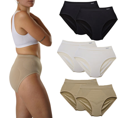 FEVI Pack 6 Bragas Faja Tiro Alto Mujer, Compresoras Push Up, Moldeadoras Vientre Plano, Sin Costuras, Alta Elasticidad, Ropa Interior Suave y Cómoda