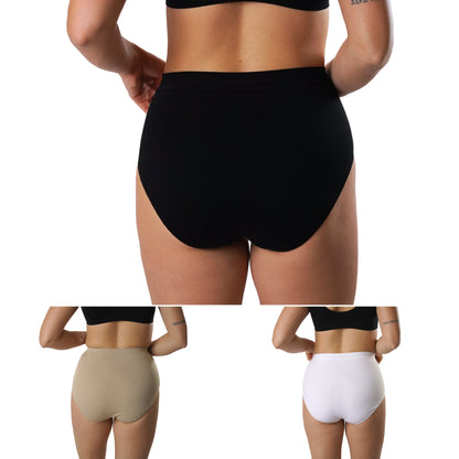 FEVI | Pack de 6 Bragas Tiro Alto | en 1 o 3 Colores Diferentes; Blanco, Negro y Beige | Reductoras