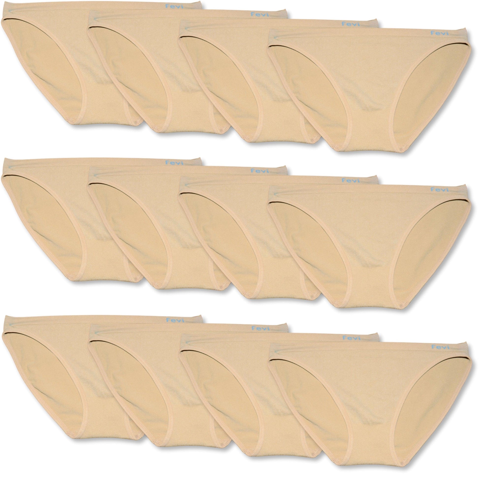 FEVI | Pack de 12 Braguitas Tiro Bajo |  1 o 3 Colores Diferentes: Blanco, Negro y Beige | Talla Única: M-L - Underwear Essentials