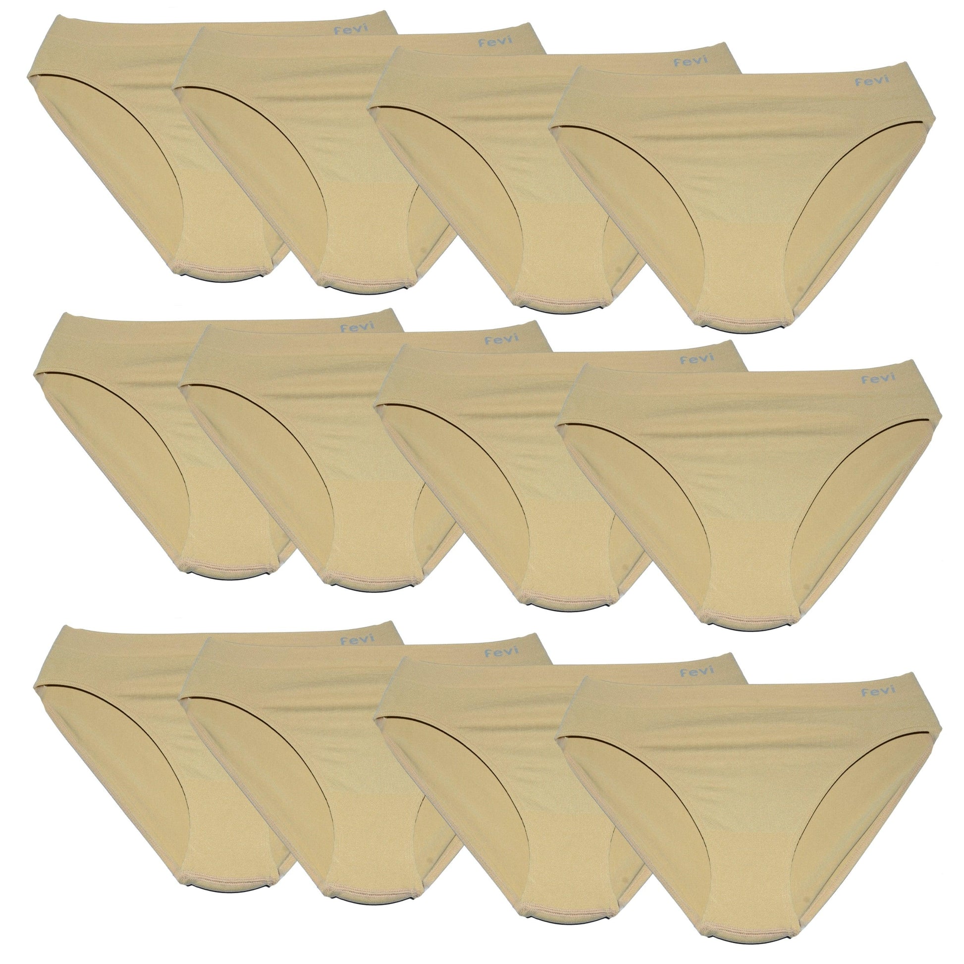 FEVI | Pack de 12 Braguitas Tiro Medio en 1 o 3 Colores Diferentes: Blanco, Negro y Beige | Talla única M-L - Underwear Essentials