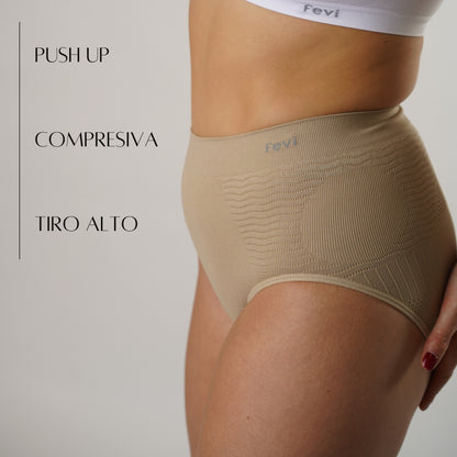 FEVI Pack 3 Bragas Faja Tiro Alto Mujer, Compresoras Push Up, Moldeadoras Vientre Plano, Sin Costuras, Alta Elasticidad, Ropa Interior Suave y Cómoda