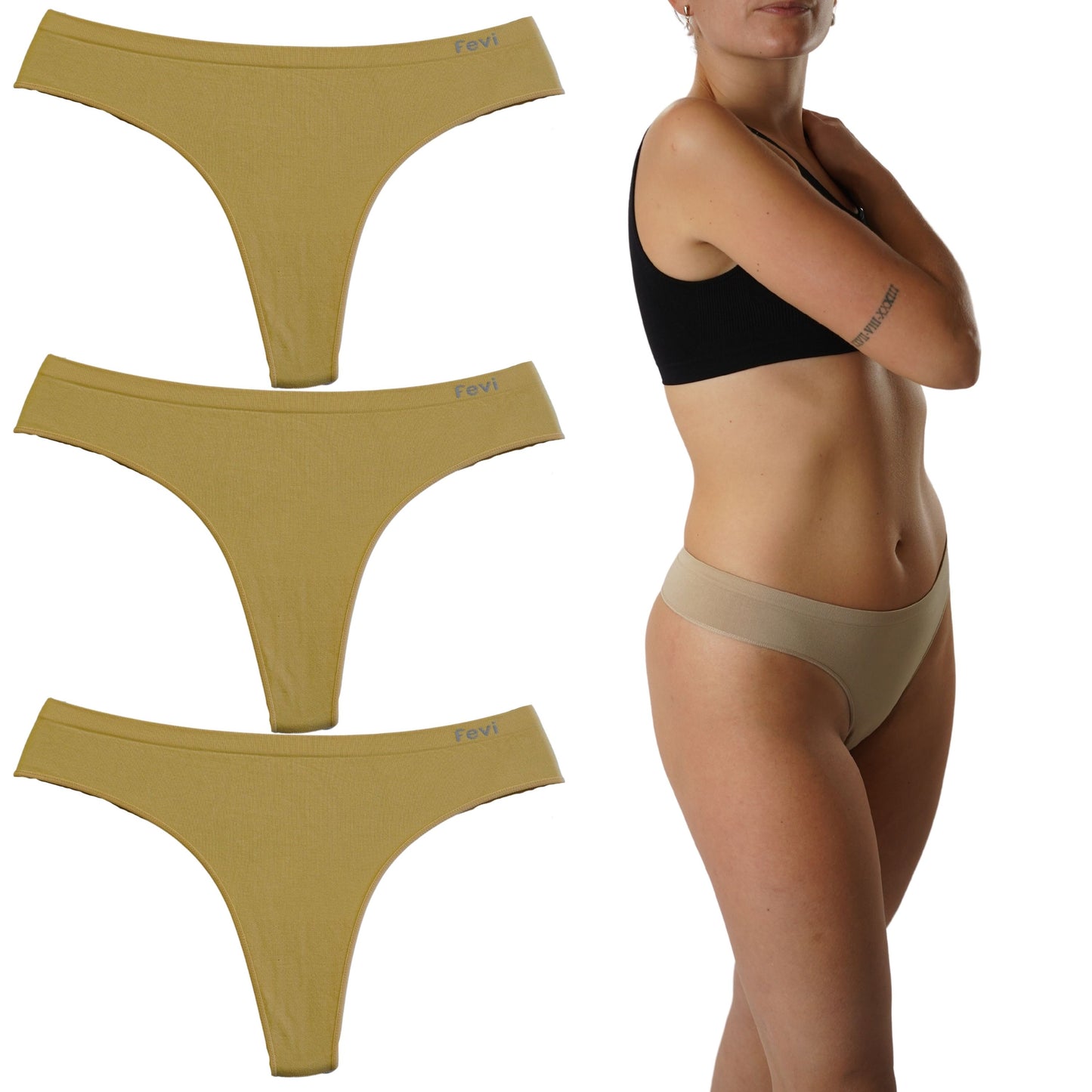 FEVI Pack de 3 Tangas Sin Costuras, Lencería Cómoda, Suave y Transpirable, Tangas Mujer con Acabado Fino Que No Marca, Talla Única M/L