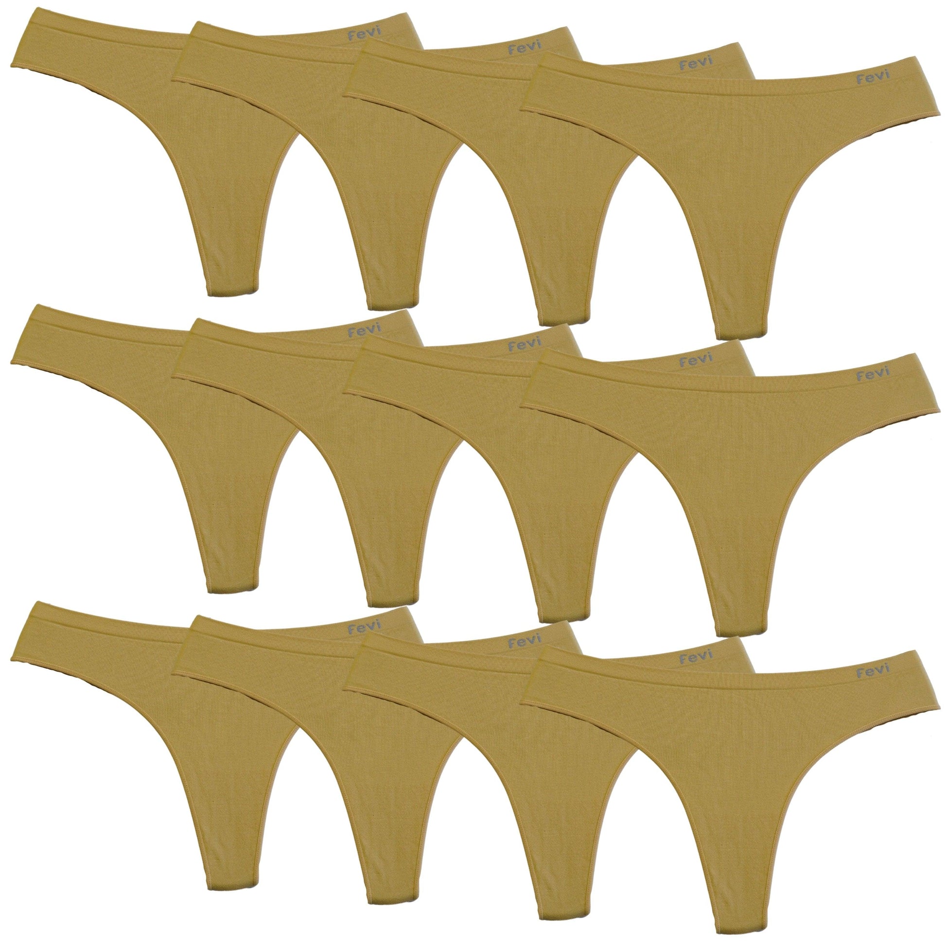 FEVI | Pack de 12 Tangas en 1 o 3 Colores Diferentes: Blanco, Negro y Beige | Talla Única: M-L - Underwear Essentials