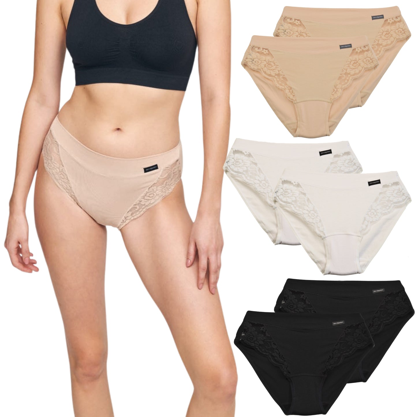 Don Algodon | Pack de 6 Bragas Bikini con Encaje Lateral | Transpirables