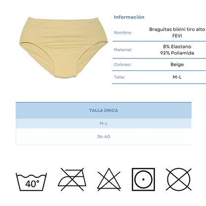 FEVI | Pack de 6 Braguitas Tiro Medio-Alto | en 1 o 3 Colores Diferentes: Blanco, Negro y Beige | Elásticas y Cómodas | Para Uso Diario