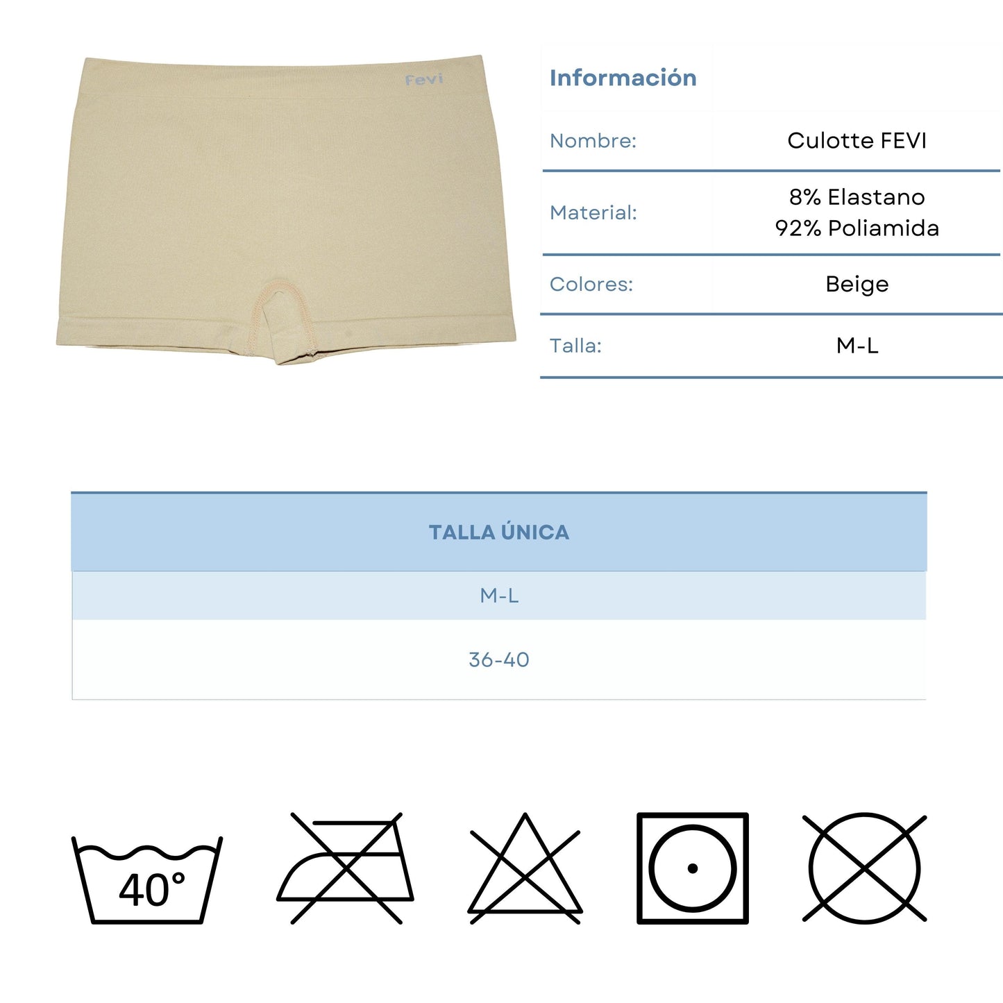 FEVI | Pack de 12 Culottes en 1 o 3 colores diferentes: Negro, Blanco y Beige | Talla única - Underwear Essentials