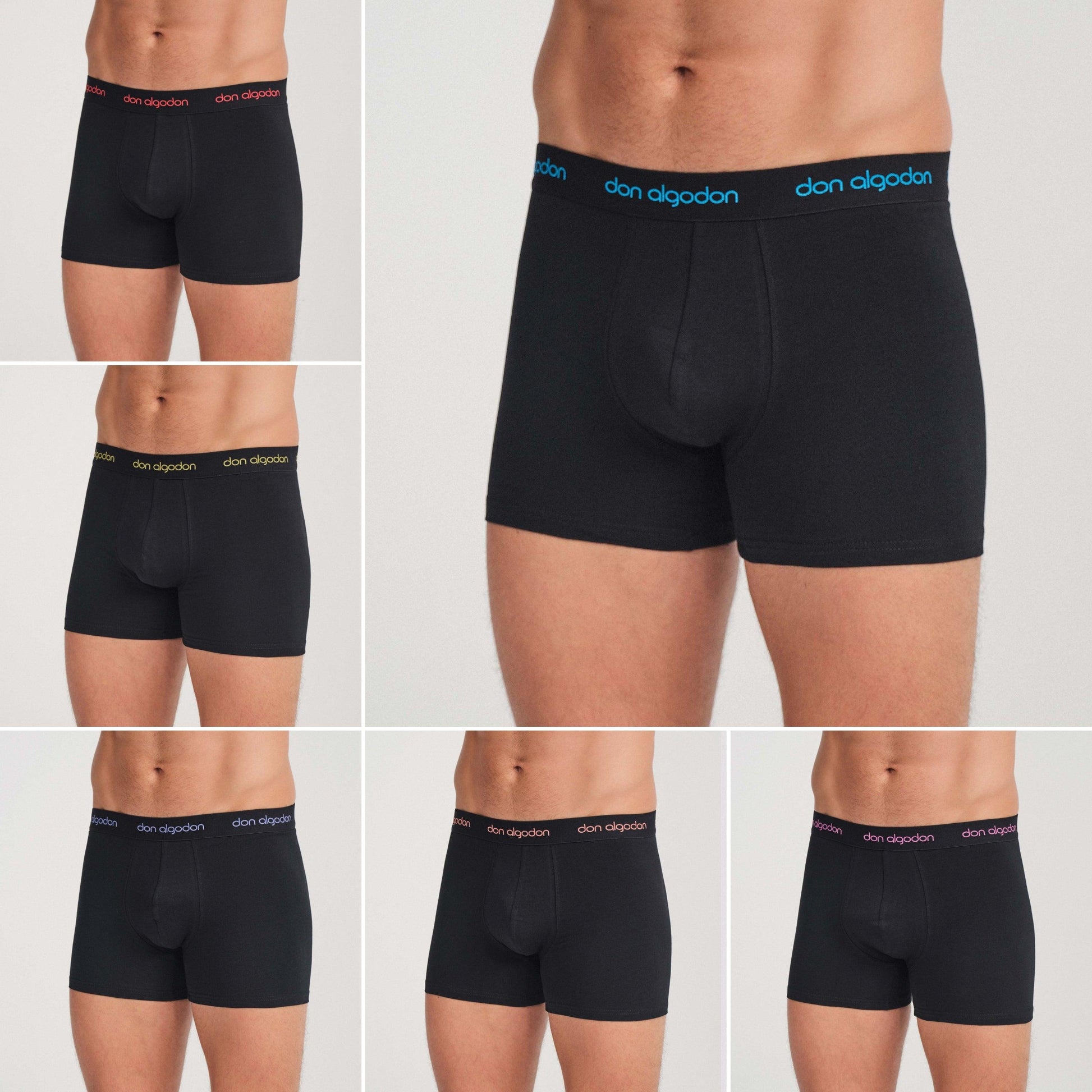 Don Algodon | Pack 6 Bóxers para Hombre | Negros con Cintura a Colores | Transpirables - Underwear Essentials