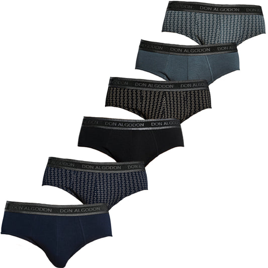 Don Algodon | Pack de 6 Slips Para Hombres Lisos y Estampados | Suaves y Transpirables | 93% Algodon | Para Uso Diario | 5 Tallas Disponibles | Maximo Confort