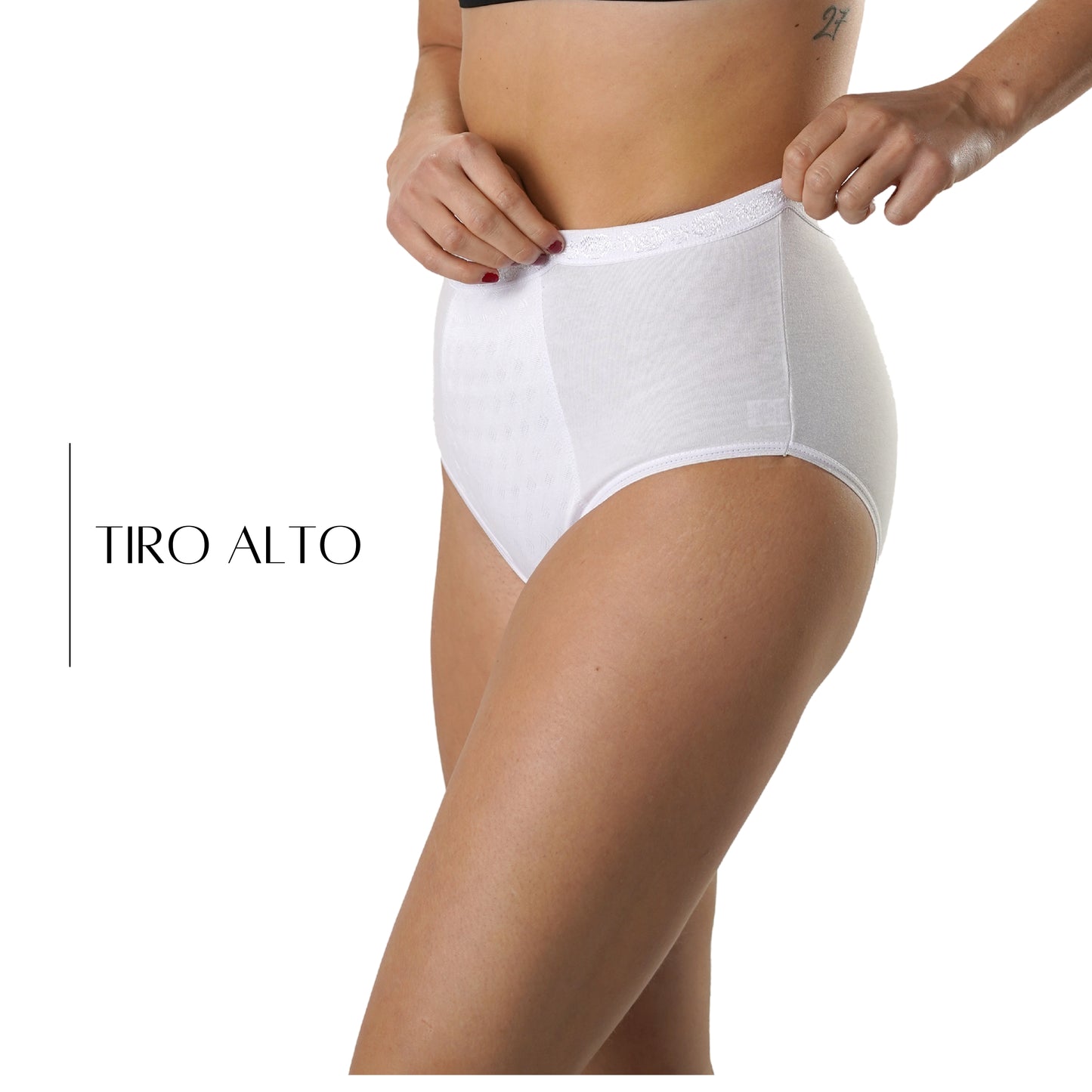 FEVI | Pack de 8 Bragas Tiro Alto | 4 Colores Diferentes: Negro, Beige, Cava y Blanco | 95% Algodón | Estampado Elegante | Cintura Elástica