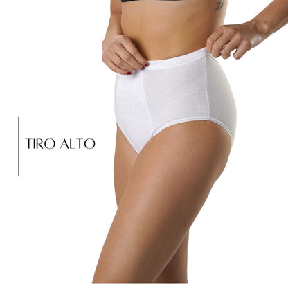 FEVI | Pack de 8 Bragas Tiro Alto | 4 Colores Diferentes: Negro, Beige, Cava y Blanco | 95% Algodón | Estampado Elegante | Cintura Elástica