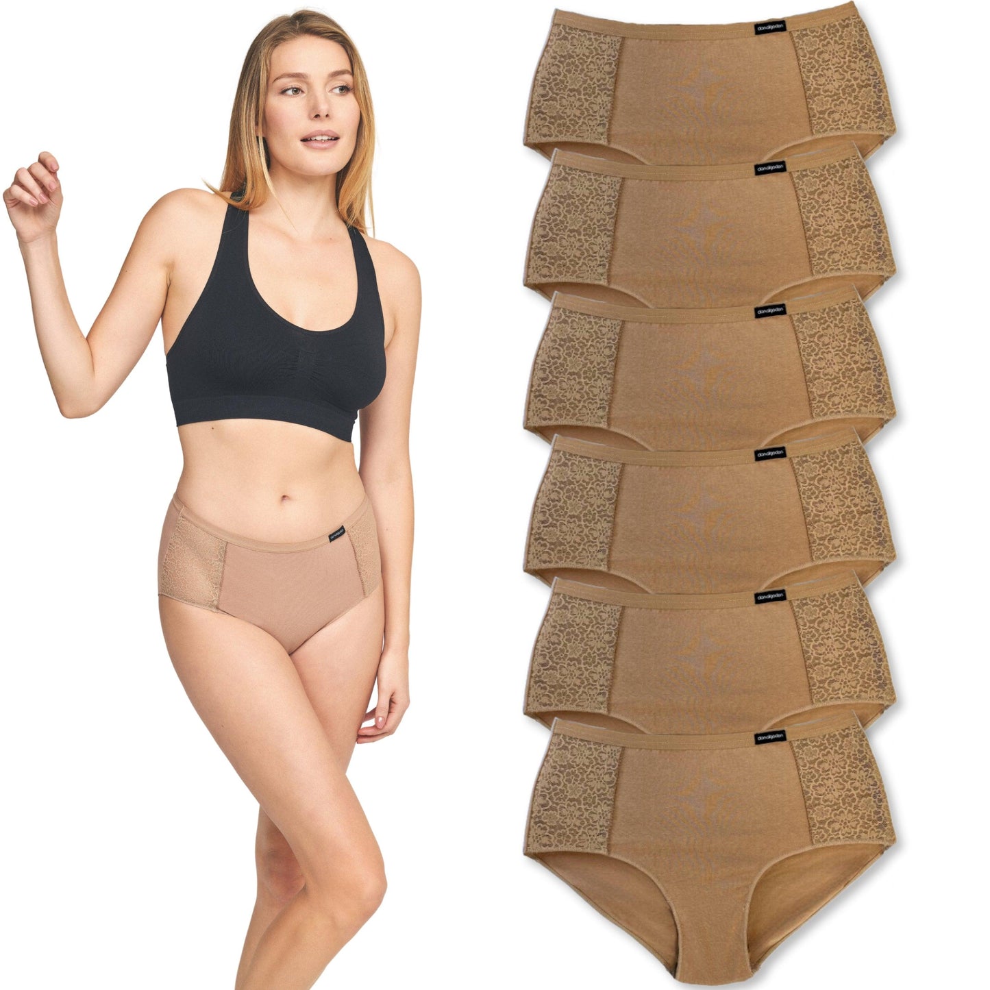 Don Algodon | Pack de 6 Bragas con Cintura de Encaje Tiro Alto | Transpirables - Underwear Essentials