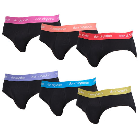 DON ALGODON | Pack de 6 Slips Para Hombre | Cintura Elástica Colorida | Cómodos y Transpirables | 6 Colores Diferentes | 3 Tallas: M, L, XL | 93% Algodón