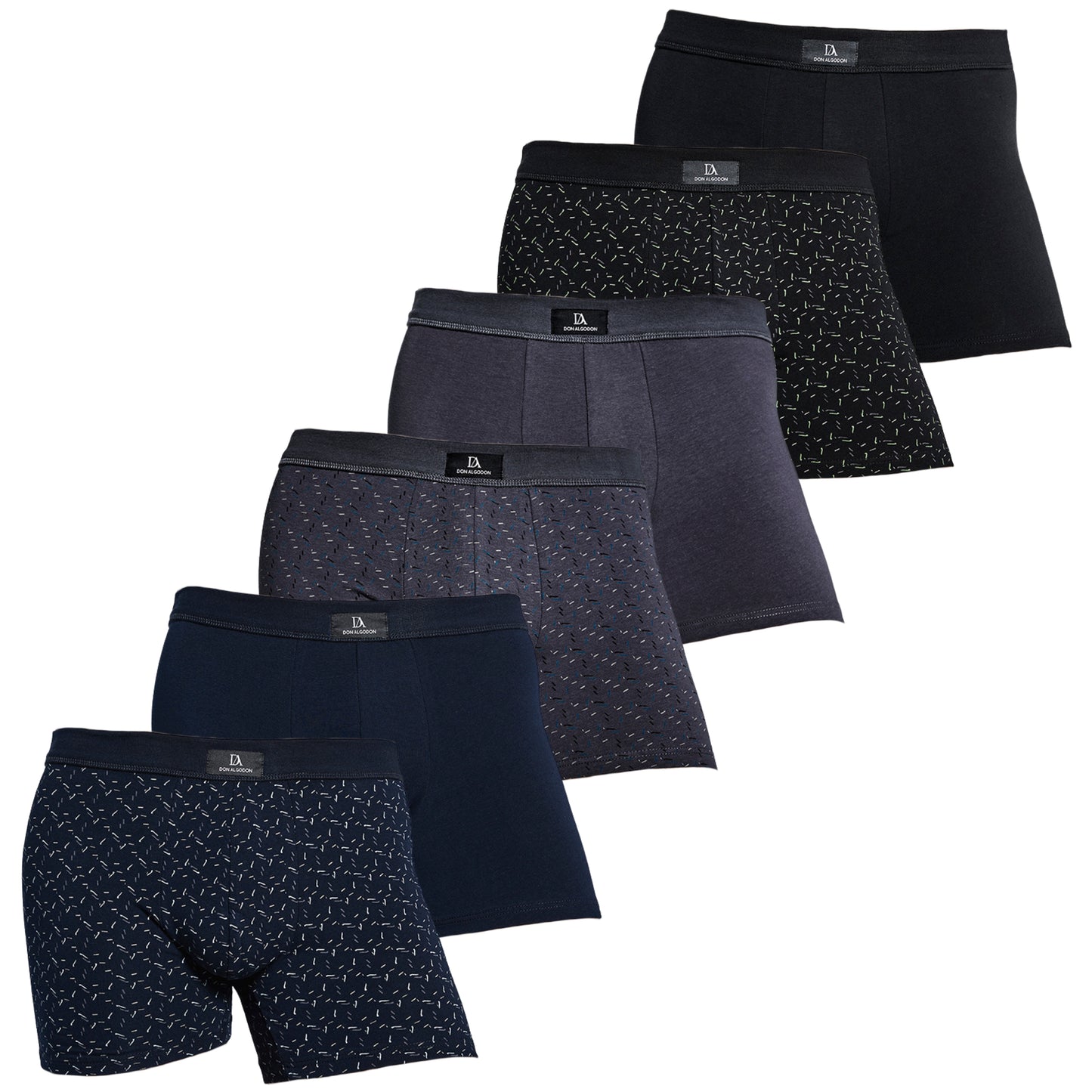 Don Algodon Pack 6 Calzoncillos Hombre Suaves y Transpirables | 1 Unidad por Color | 3 Estampados y 3 Lisos