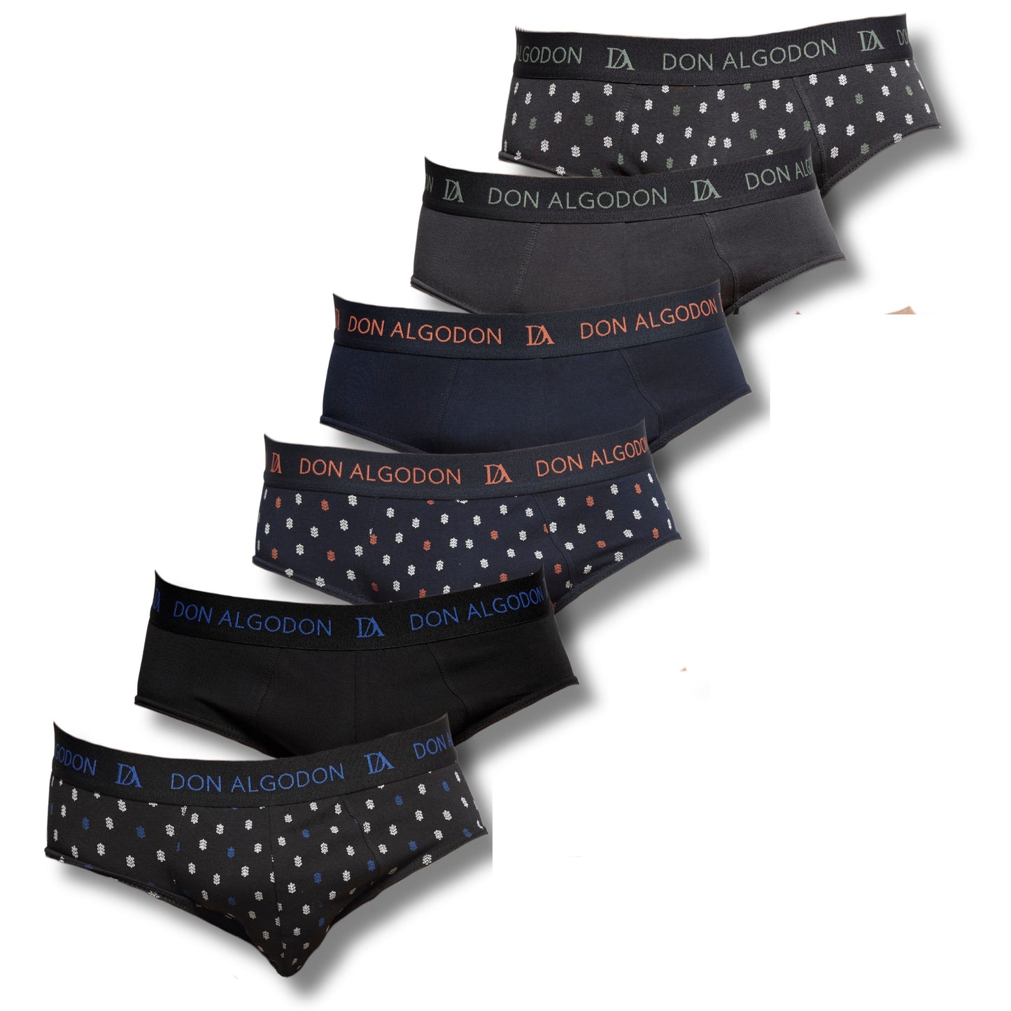 Don Algodon | Pack de 6 Slips Para Hombres Lisos y Estampados | Suaves y Transpirables | 93% Algodon | Para Uso Diario | 5 Tallas Disponibles | Maximo Confort