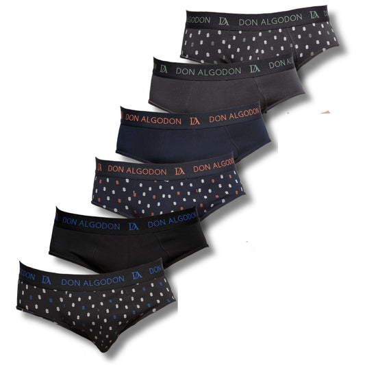 Don Algodon | Pack de 6 Slips Para Hombres Lisos y Estampados | Suaves y Transpirables | 93% Algodon | Para Uso Diario | 5 Tallas Disponibles | Maximo Confort