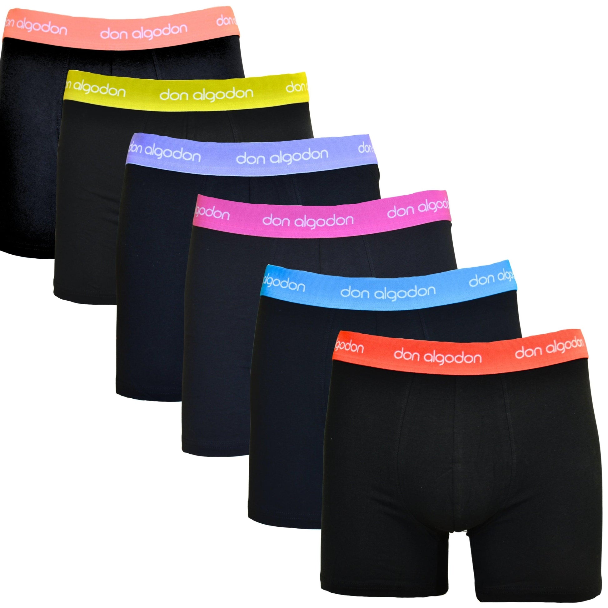 Don Algodon | Pack 6 Bóxers Lisos para Hombres | Cintura de Colores | Transpirables - Underwear Essentials
