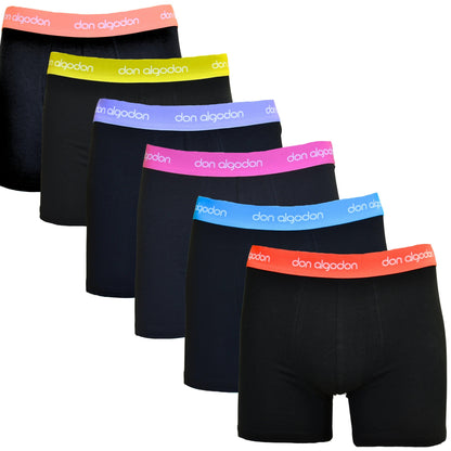 Don Algodon | Pack 6 Bóxers Lisos para Hombres | Cintura de Colores | Transpirables - Underwear Essentials