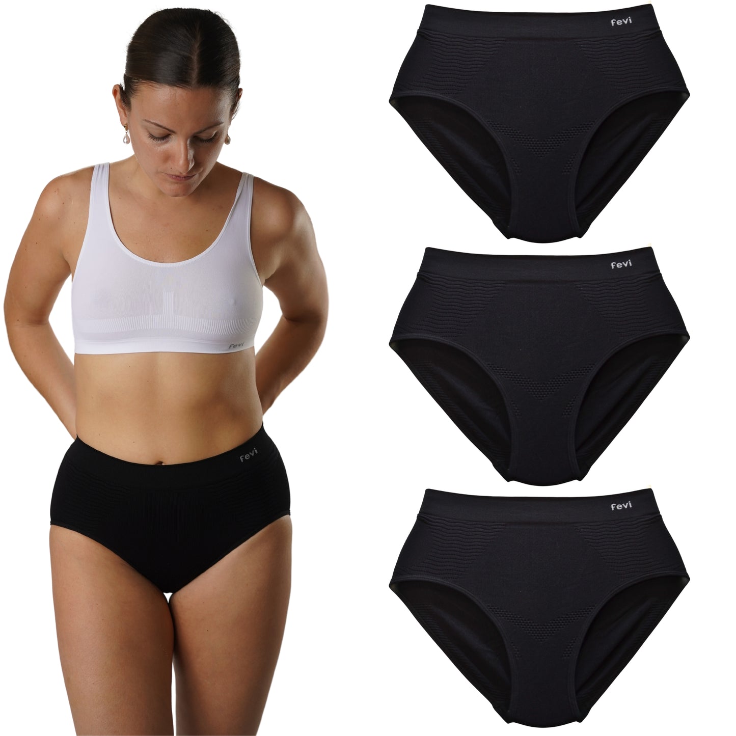FEVI Pack 3 Bragas Faja Tiro Alto Mujer, Compresoras Push Up, Moldeadoras Vientre Plano, Sin Costuras, Alta Elasticidad, Ropa Interior Suave y Cómoda