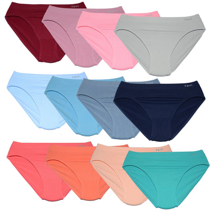 FEVI | Pack de 12 Braguitas Tiro Medio | Suaves y Cómodas | 12 Colores | Transpirables | Talla Única M-L - Underwear Essentials