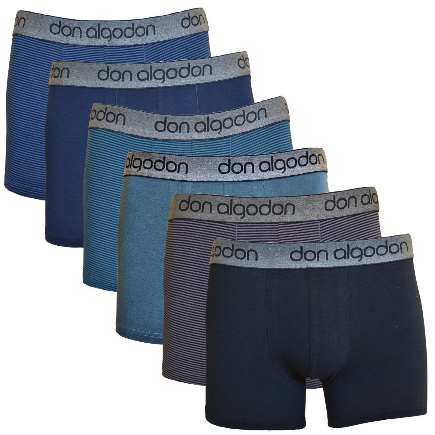Don Algodon | Pack 6 Boxers Lisos y Rayas - Ajustables y cómodos para Uso Diario - Underwear Essentials