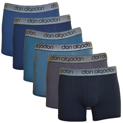 Don Algodon | Pack 6 Boxers Lisos y Rayas - Ajustables y cómodos para Uso Diario - Underwear Essentials
