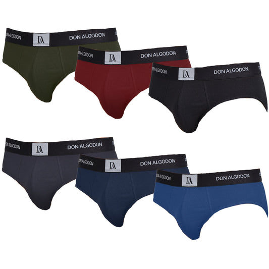 DON ALGODON | Pack de 6 Slips Para Hombre | Cintura Elástica | Cómodos y Transpirables | 6 Colores Diferentes | 5 Tallas: S, M, L, XL, XXL | 93% Algodón