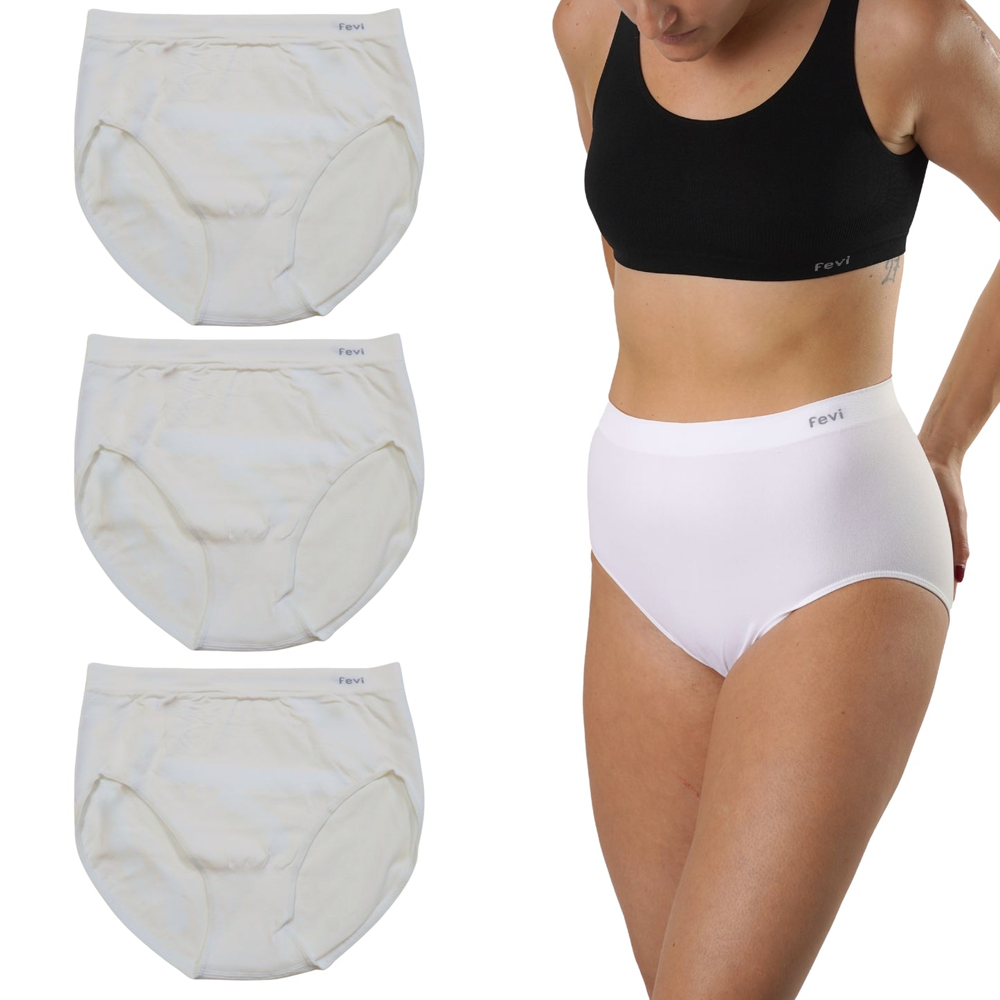 FEVI Bragas Sin Costuras Talle Alto | Lencería Cómoda, Suave y Transpirable | Braguitas Mujer Cintura Alta Elástica | Acabado Fino Que No Marca
