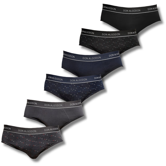 Don Algodon | Pack de 6 Slips Para Hombres Lisos y Estampados | Suaves y Transpirables | 93% Algodon | Para Uso Diario | 5 Tallas Disponibles | Maximo Confort